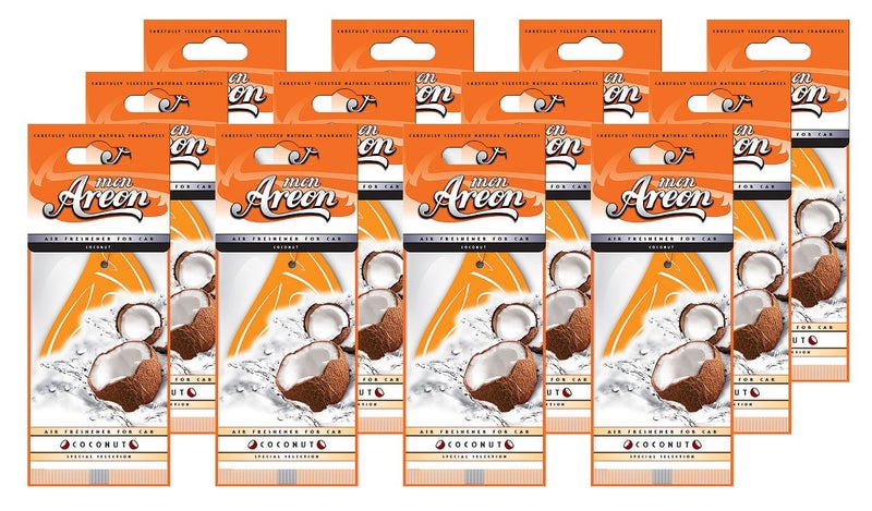 AREON Mon MA11 Hanging Best Car Air Freshener Coconut Scent, Paper Hanging Ornaments, Long Lasting Scent for Car or Home - 12 Pack